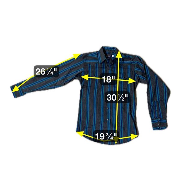 Vintage Panhandle Slim Western Pearl Snap Shirt Black Blue Striped Long Sleeve - Picture 8 of 8